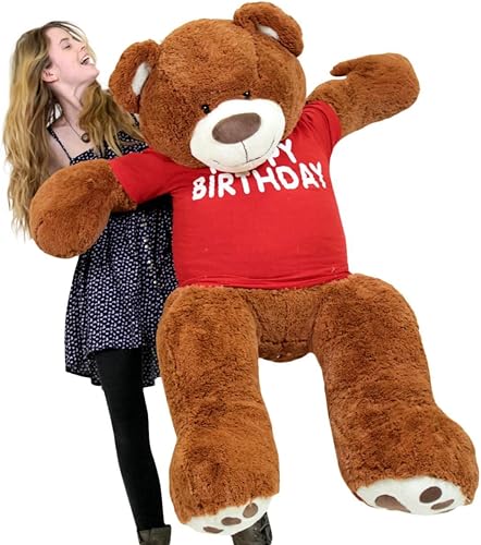 Miniatura 8 de Big Plush Feliz Cumpleaños Gigante Oso de Peluche Cinnamon Color Lleva Camiseta Que Dice Feliz Cumpleaños