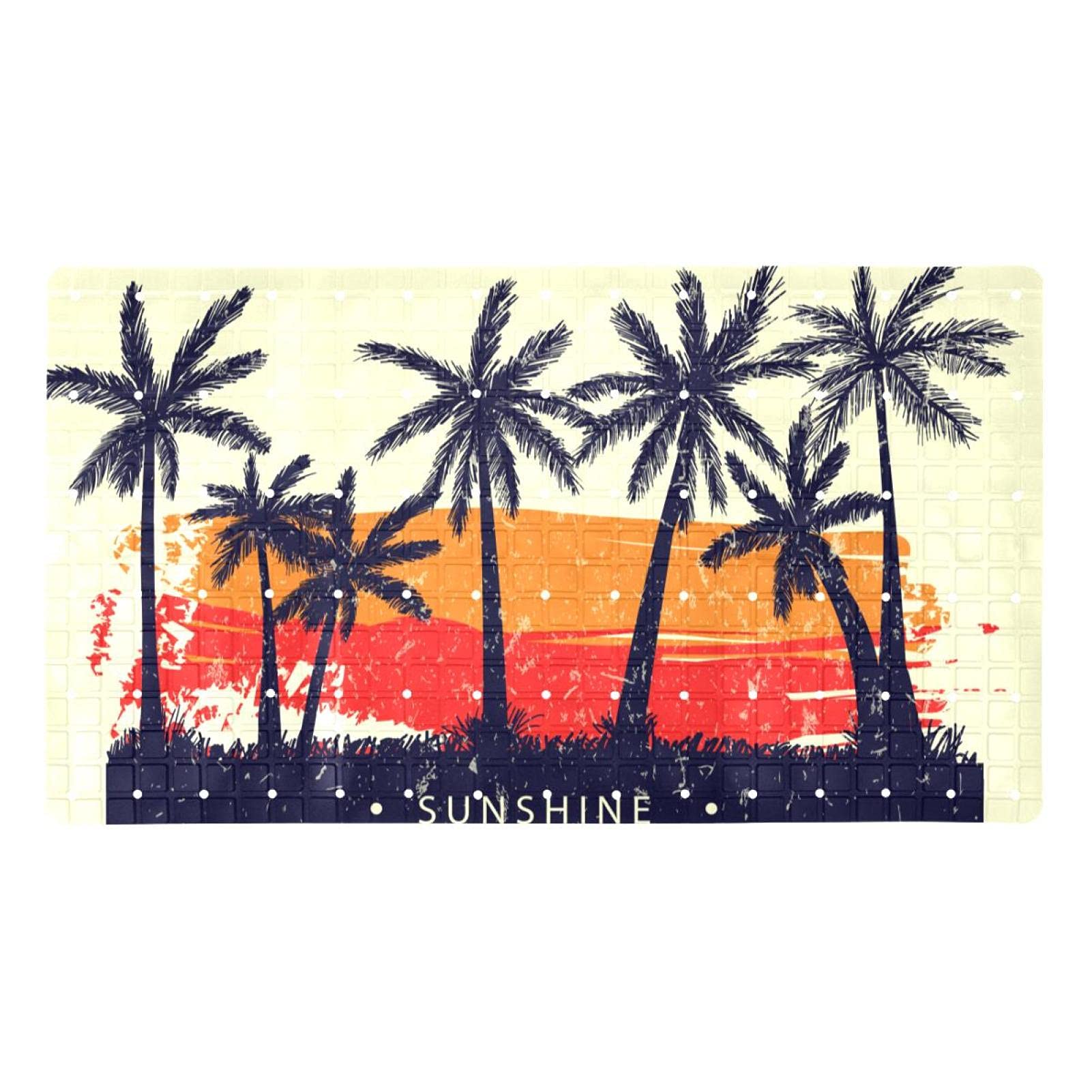 Tapis de bain antidérapant en PVC rectangulaire avec ventouses motif palmier