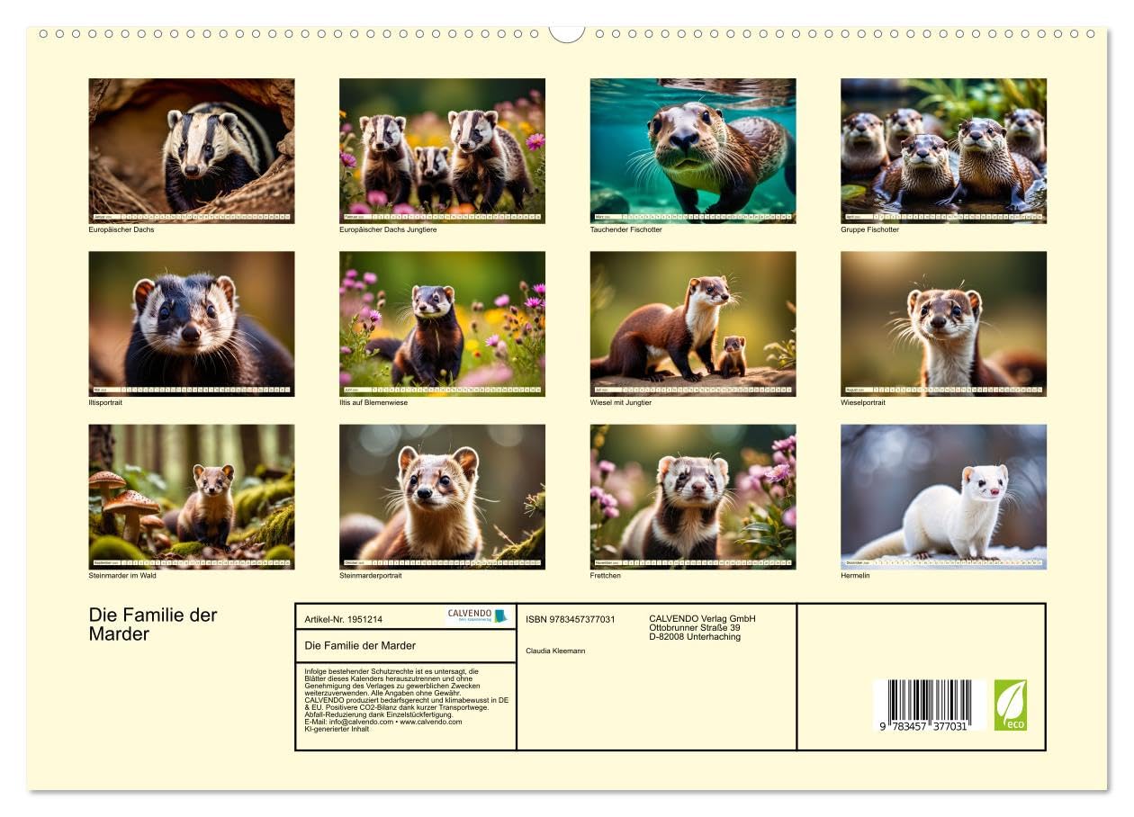 Die Familie der Marder (hochwertiger Premium Wandkalender 2026 DIN A2 quer), Kunstdruck in Hochglanz: Dachs, Otter, Iltis & Co. (CALVENDO Tiere)