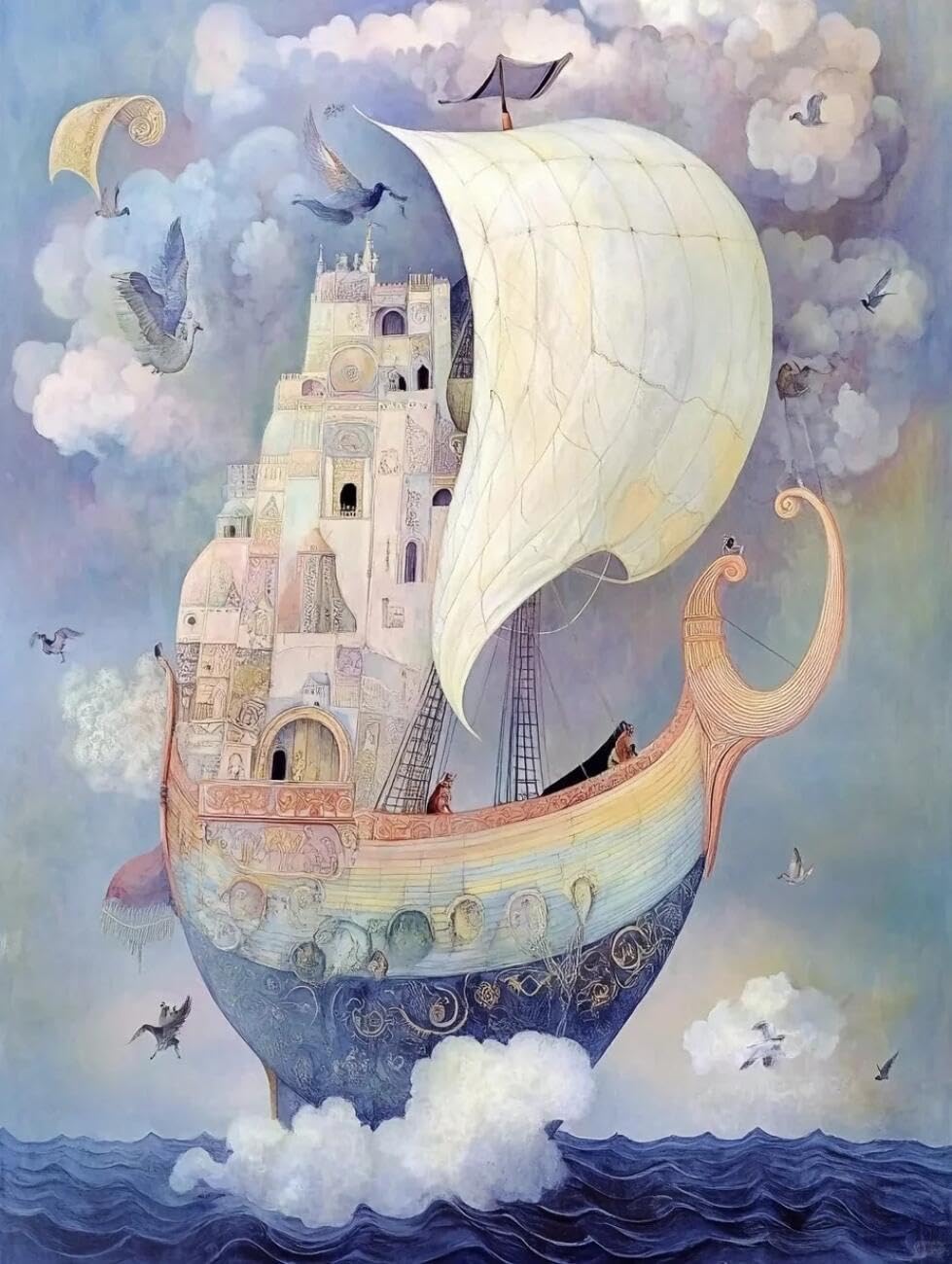 Rqwybcaxn Embroidery Beads Kit Fantasy Sailboat 40x50cm