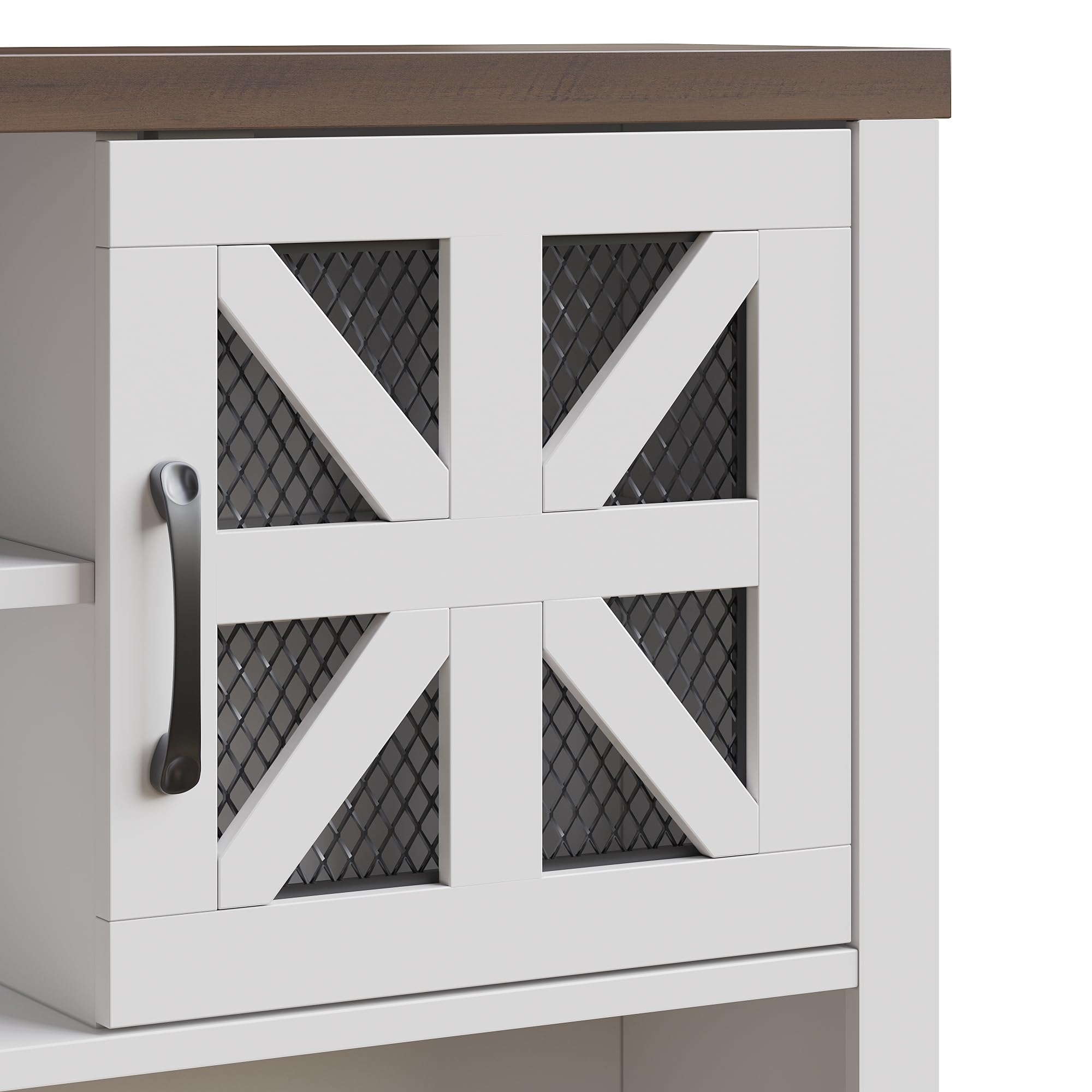 Hochschrank, Küchenschrank mit Smart LED Beleuchtung, fürs Wohnzimmer, Seitenschrank mit Weinregal und Kippsicherung, Verstellbare Einbauregale