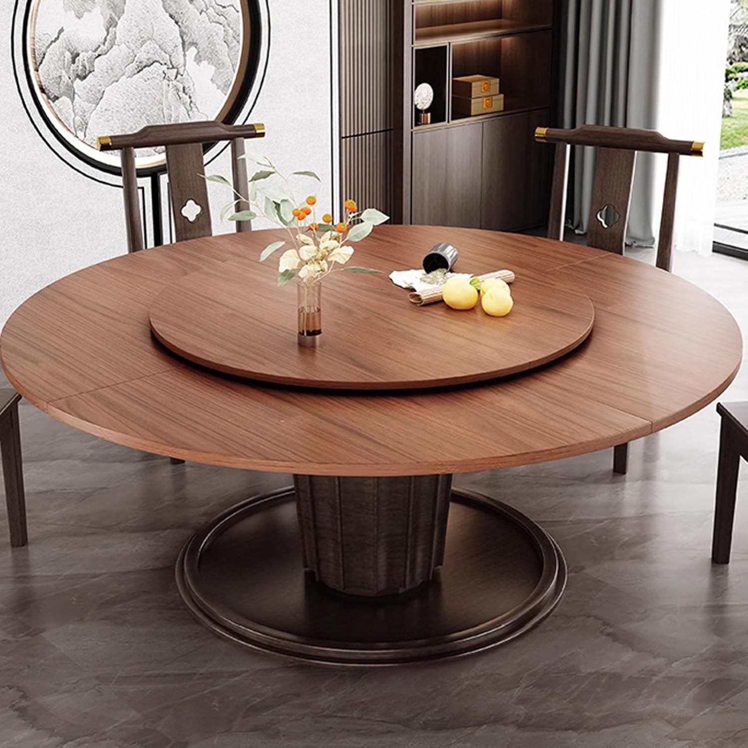 Large Round Folding Tabletop, Home Double Layer Round Dining Tables with Rotating Disc, 4-Fold Foldable Round Table Top Extender(White,140cm/55in+90cm/35.4in)