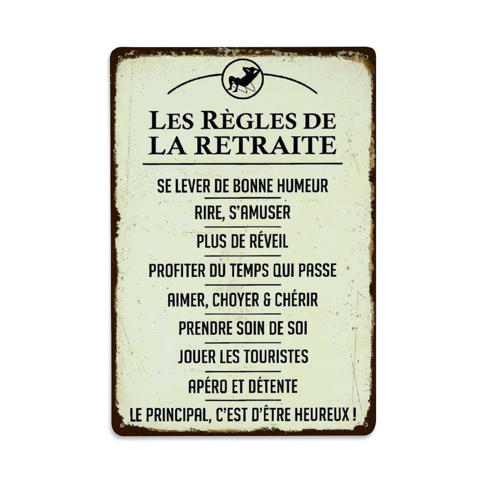 Ldfuieksufg Style French Retirement Rules Vintage Quote Poster Vintage Aluminium Metal Sign, Retro Wall Decor For Home, Bar, Garage & Farmhouse 30X20cm