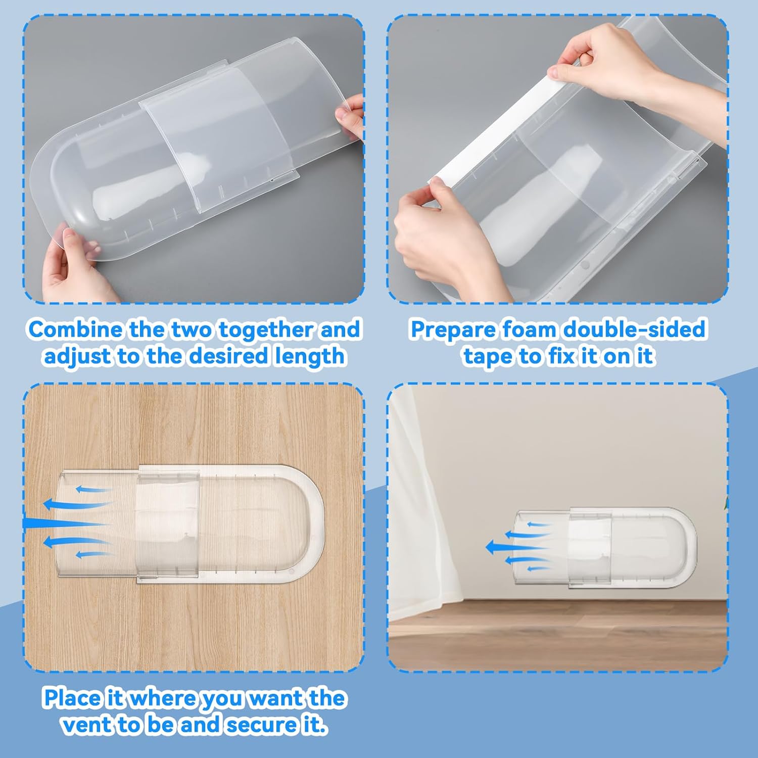 4 Pcs Vent Deflector Extender for Under Furniture Heat Floor and Air Deflecting Vents Deflectors Fits Vents 3-7 Wide, Adjusts from 11 to 17.5 Long