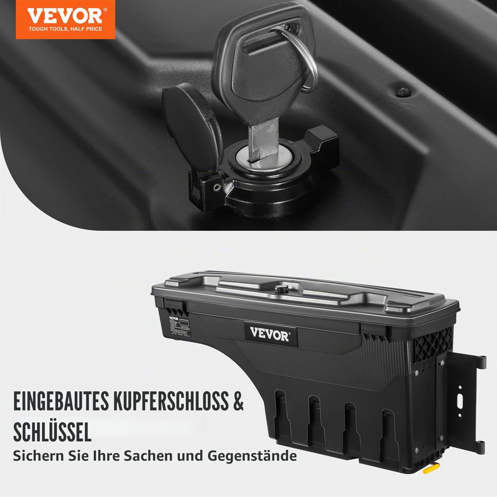 VEVOR Truck Bed Storage Box, abschließbarer Deckel, Wasserdicht ABS Radkasten Werkzeugkasten 25 L, Kompatibel mit Chevrolet Silverado 1500 GMC Sierra 1500 2019-2020, Beifahrerseite, Schwarz