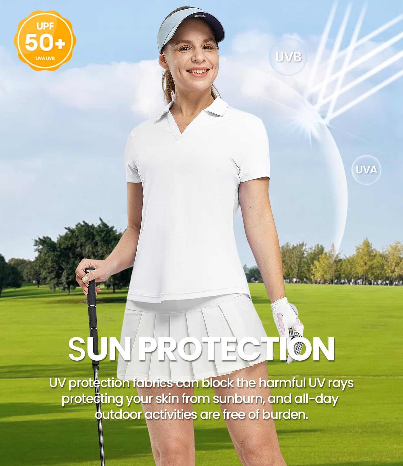 BASUDAM Women's Golf Shirts V-Neck Short Sleeve Collared Tennis Polo T-Shirts Quick Dry - Image 2