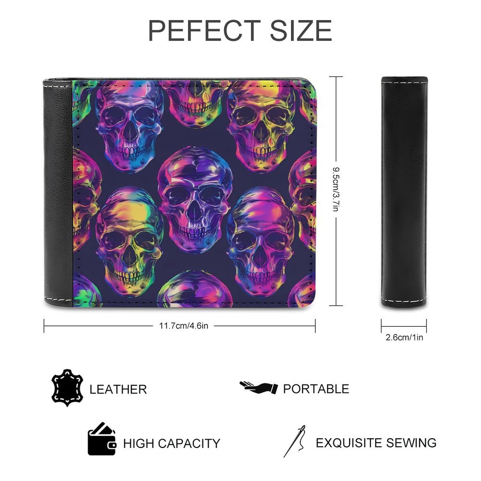 LGBT Rainbow Gay LGBTQ Skull Unisex PU Leather Wallet Slim Bifold Wallet Mini Pocket Purse Card Slots Holder