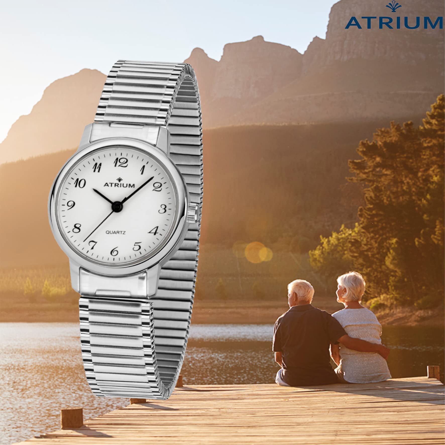 Atrium Damen-Armbanduhr Edelstahl Analog Quarz mit Edelstahl Zugband Flexband Silberfarben A43-50