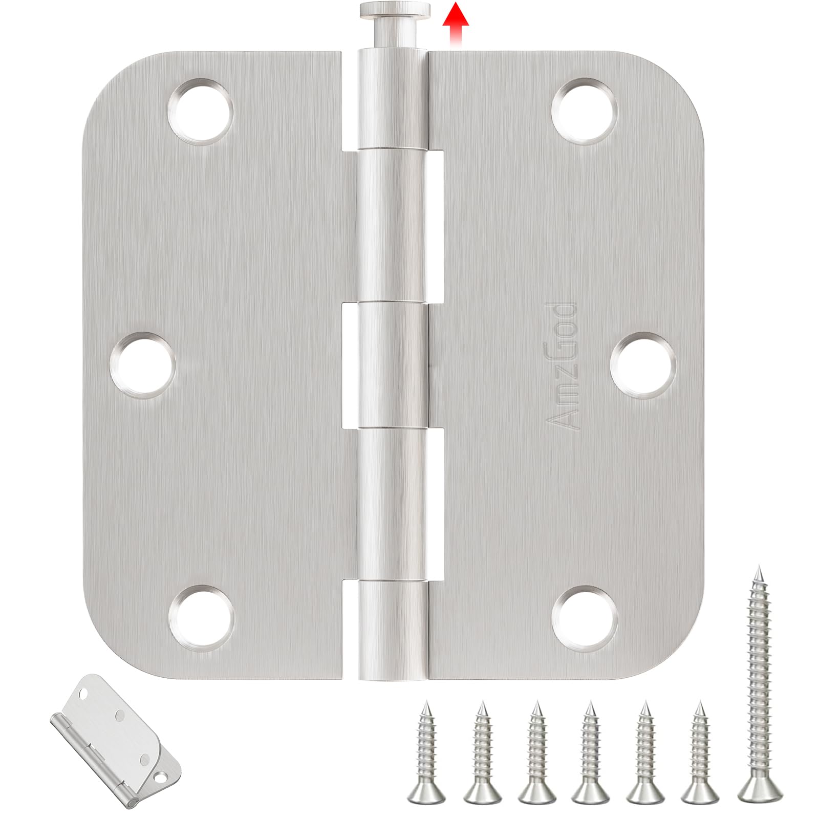 Bisagras de puerta de níquel cepillado – Paquete de 42 bisagras de puerta redondeadas de 3.5 pulgadas con radio de 5/8 pulgadas de níquel satinado para puertas interiores y exteriores