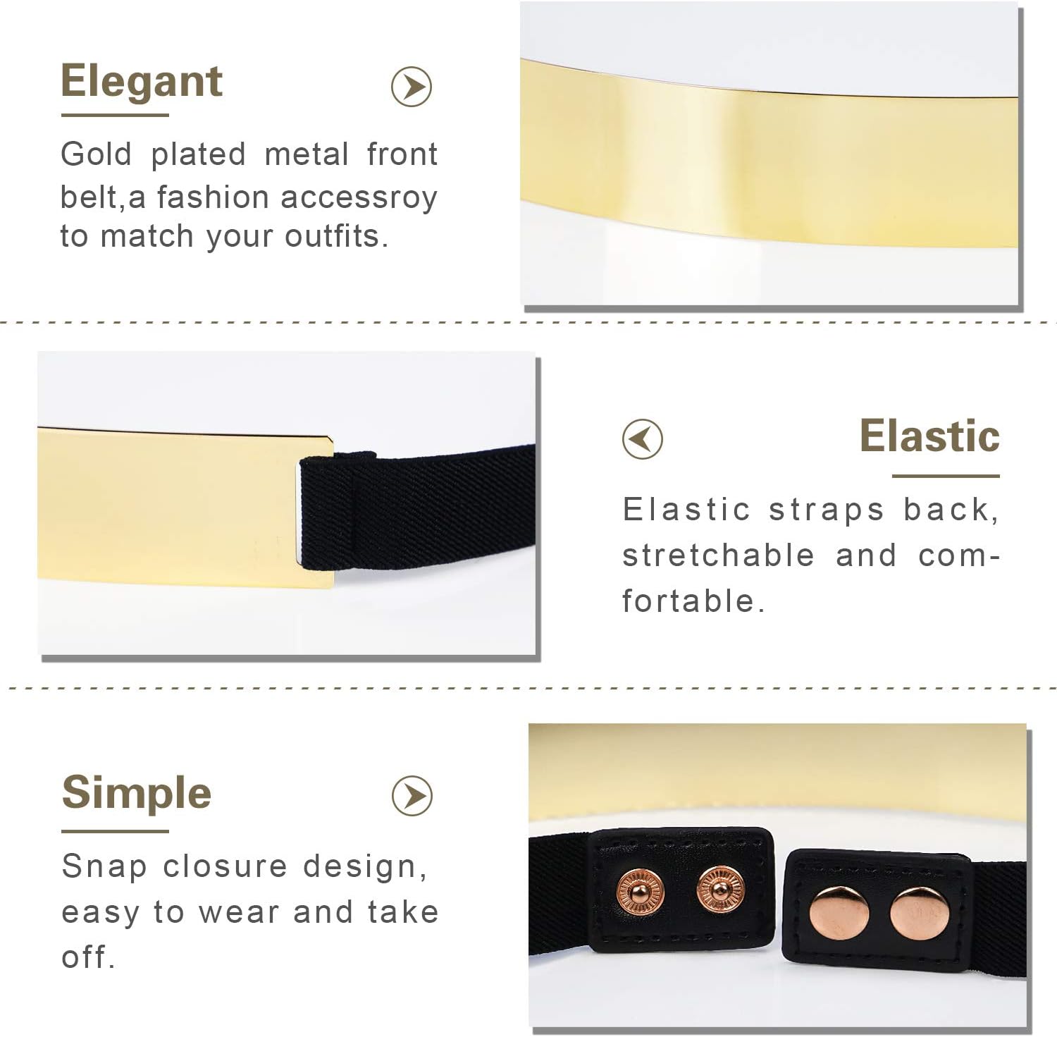 Women Elastic Mirror Metal Waist Belt Metallic Waistband,Golden, One Size - Image 6