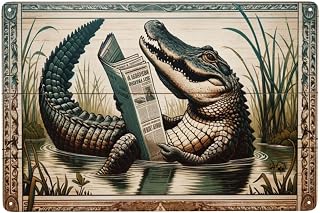 Swamp News Alligator Metal signs Wall Art decor - Vintage Tin Sign for Home Decor, Indoor Outdoor Antique Styles Plaque,for Farmhouse, Garden, Man Cave, and Bar Décor 12x16inch