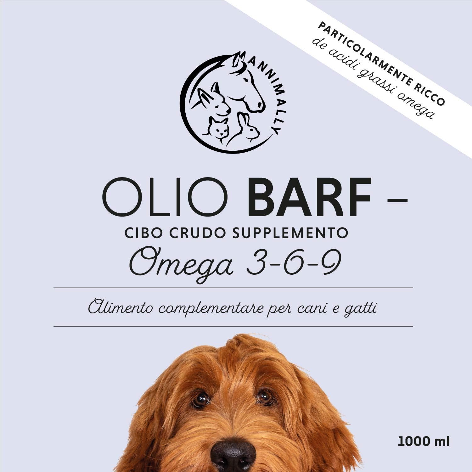 Olio BARF per cani 1000 ml Olio Barf con Omega 3-6-9 composto da: olio di salmone, olio di colza, olio di canapa e olio di borragine - olio alimentare per cani da utilizzare come condimento