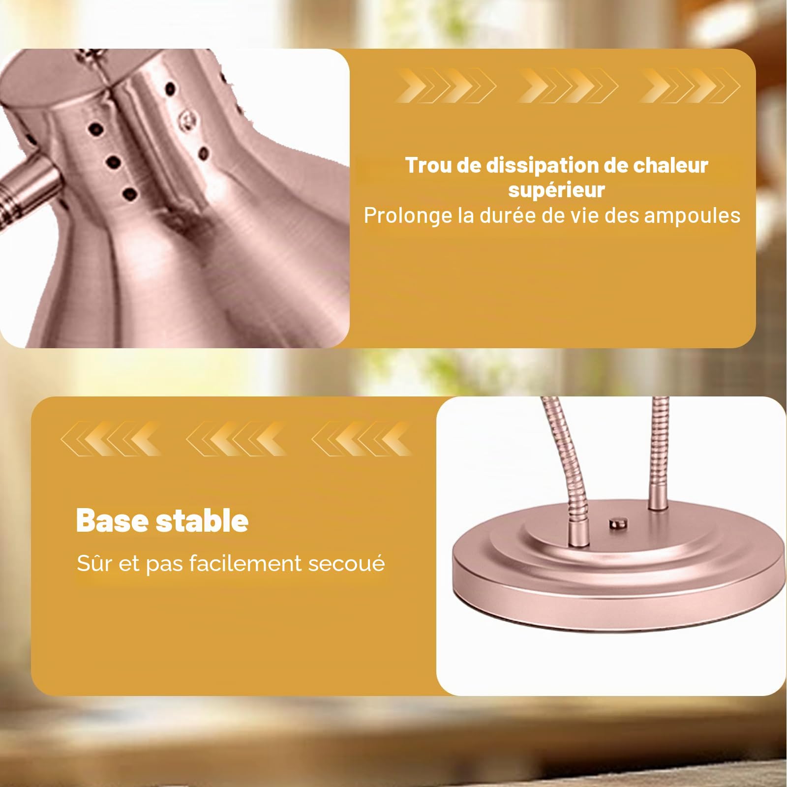 Lampes Chauffantes Alimentaires - Tuyau RéGlable à 360° - 2 Lampes Chauffantes Infrarouges De 250 W - Extensible Jusqu'à 70 Cm - pour Cuisine Buffet, Restaurant Et HôTel (Rose Doré, S-Shape)