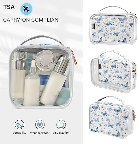 Miniatura 5 de Blue White Watercolor Butterfly Clear Toiletry Bag for Traveling,2 Pack Makeup Cosmetic Bag with Zipper,Travel Bag for Toiletries,Travel Essentials