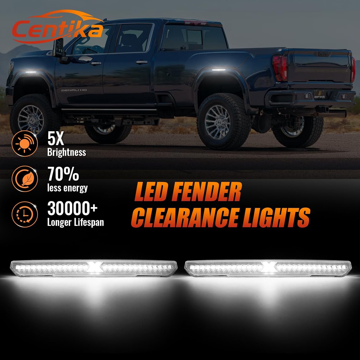 LED Side Marker Lights for GMC Sierra 2500HD 3500HD 2020-2021, White Side Markers Light, Front Rear Bumper Fender Turn Signal Lamp Clear Lens, 4PCS (Xstyle Spirit Snake Patent Pending)