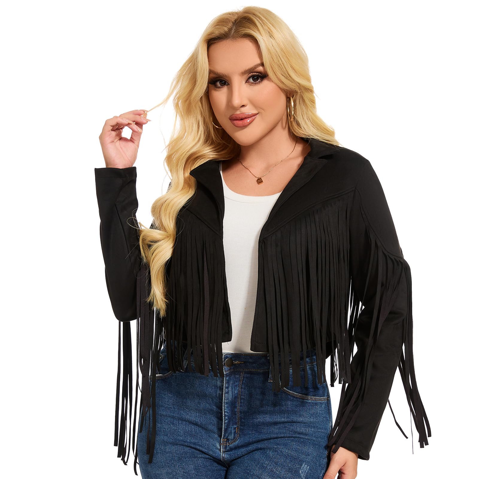 ATAMET Women's Faux Suede Leather Coats For Women Trendy Fall Western Fringe Jacket Tassel Motorcycle jacket Halloween