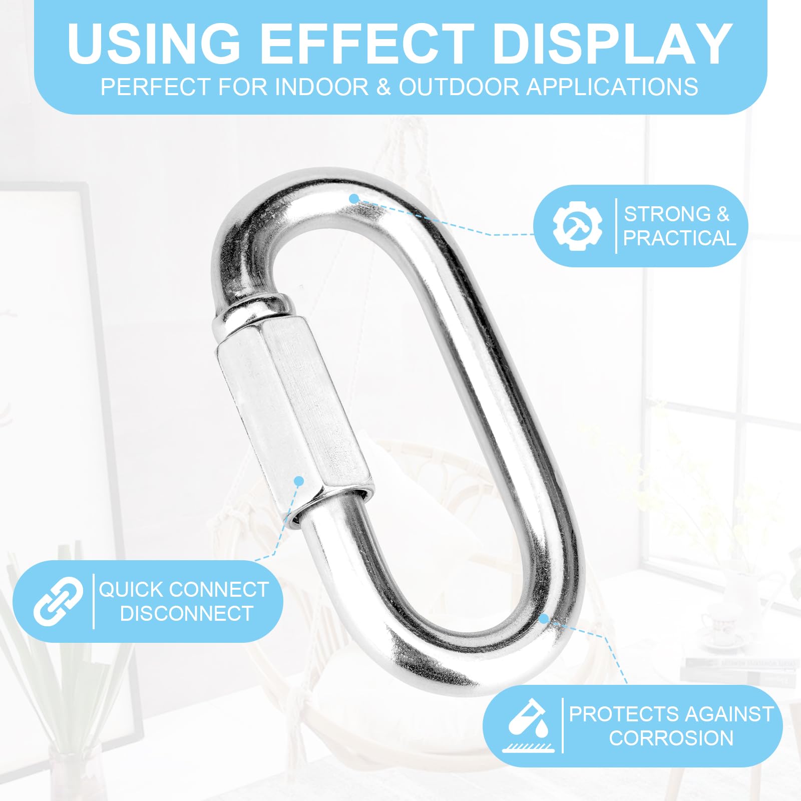 Vmuter Lot De 2 Chaînes à Vis Robustes En Acier Inoxydable 304 De 8,9 Cm, Mousqueton, Capacité De 1 111,3 Kg, Connecteur De Chaîne à Grande Ouverture