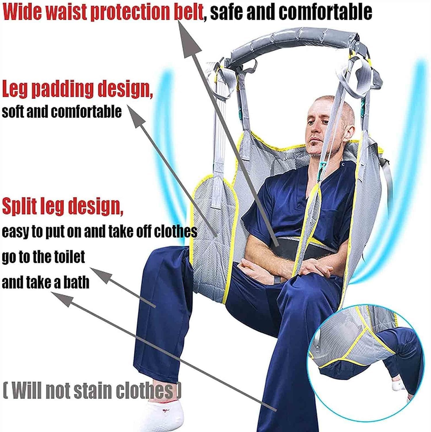Arnés Elevación Paciente De Cuerpo Completo, Eslinga Elevación,para Posicionamiento Y Elevación De La Cama,Enfermería, Cuidador 507 Libras （No Incluye grua） Large
