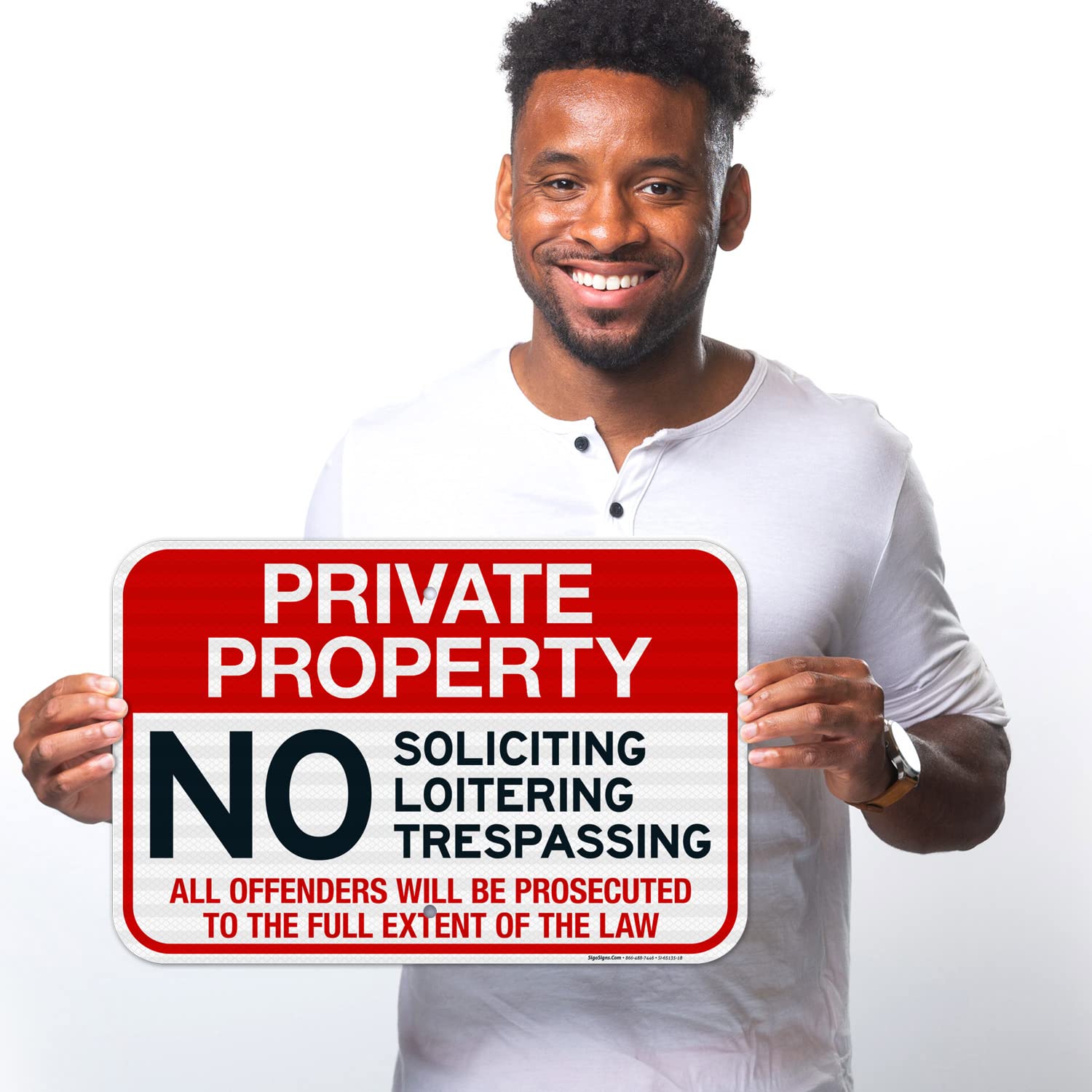 Private Property No Soliciting Loitering Trespassing Sign, 12x18 Inches, 3M EGP Reflective .063 Aluminum, Fade Resistant, Made in USA
