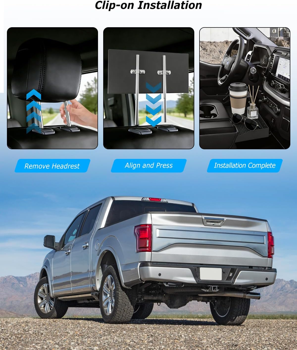 Front Center Console Organizer Headrest Tray Compatible with Ford F150 F250 F350 F450 F550 F650 2011-2025, Truck Center Console Cup Holder Coin Organizer Storage Accessories, Jump Seat Only