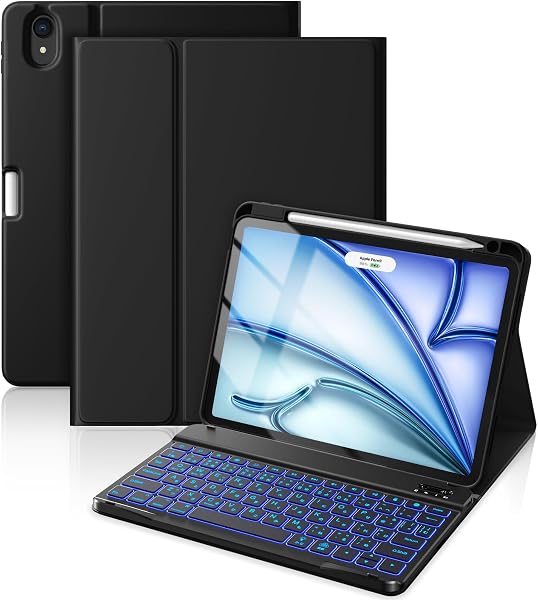 iPad用 air キーボード付きケース M4/M3/M2対応 11インチ Air 第5/4世代 10.9インチ対応 JIS日本語配列 着脱式 耐汚れ性素材カバー ペン収納 Bluetoothキーボード 2台デバイスマルチペアリング 多角度調整【日本語取扱説明書付き】 - 1