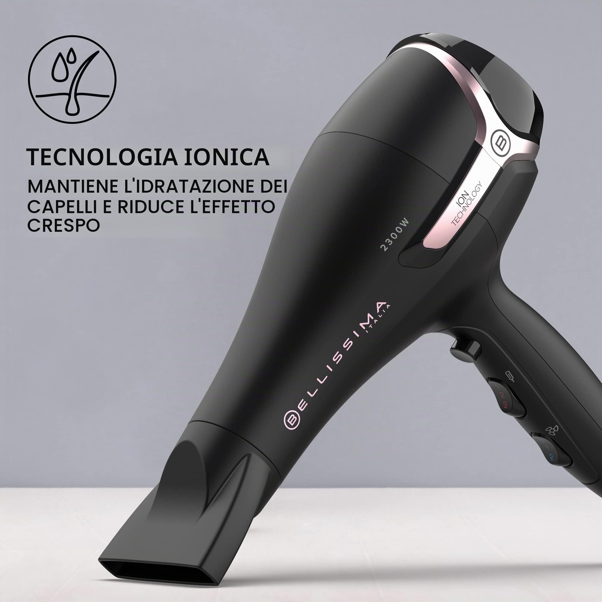 Imetec Bellissima Asciugacapelli K9 2300 Asciuga e Mantiene Idratati i Capelli senza Effetto Crespo, 2300 W & Bellissima Creativity B9 300 Piastra per Capelli, Styling Liscio o Mosso