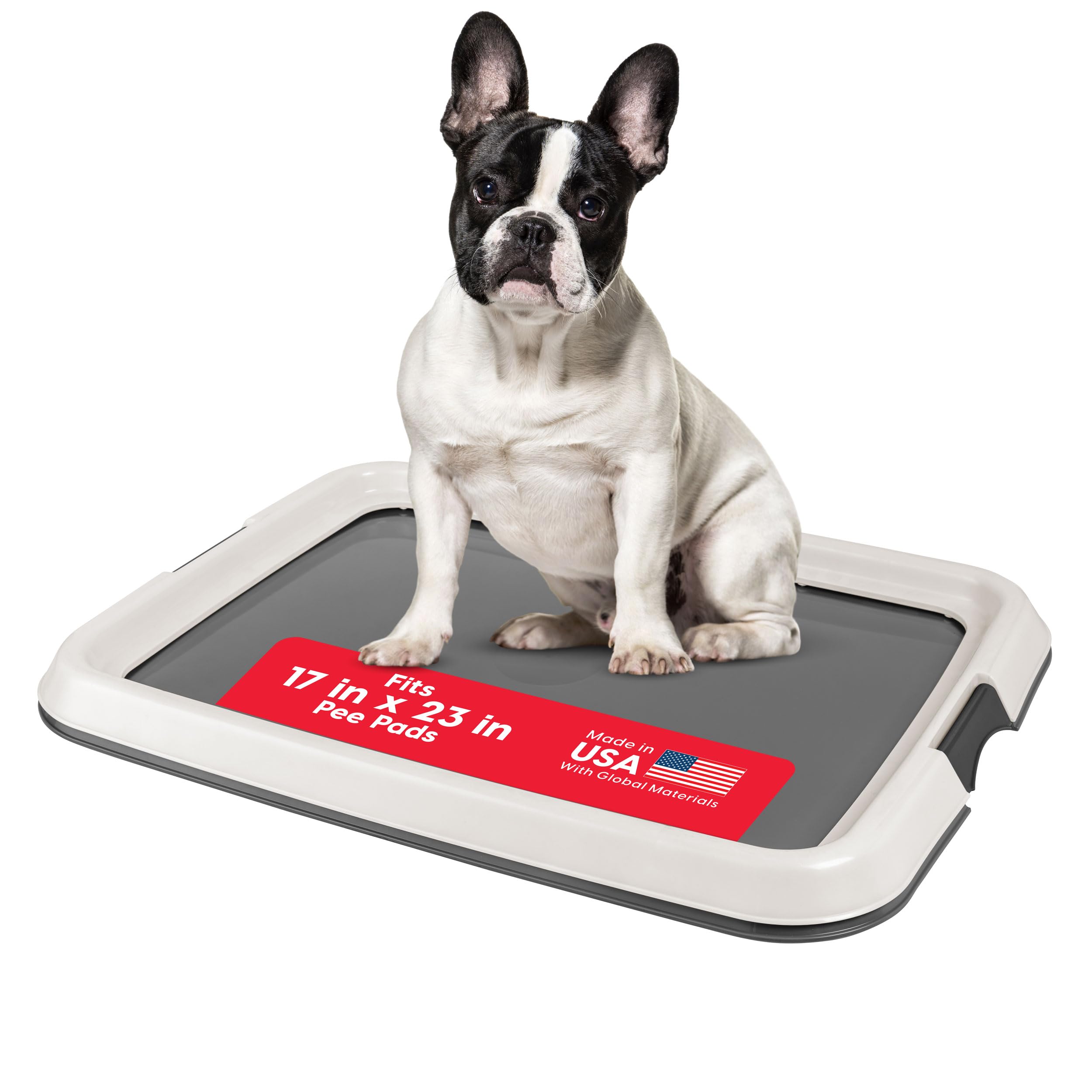 IRIS USA Pee Pad Holder - Small Dog Pad Holder with Secured Latches, Non-Skid Feet, High Polish Finish for Easy Cleaning, Leak Protection, Fits 17"x23" Pad, Dark Gray