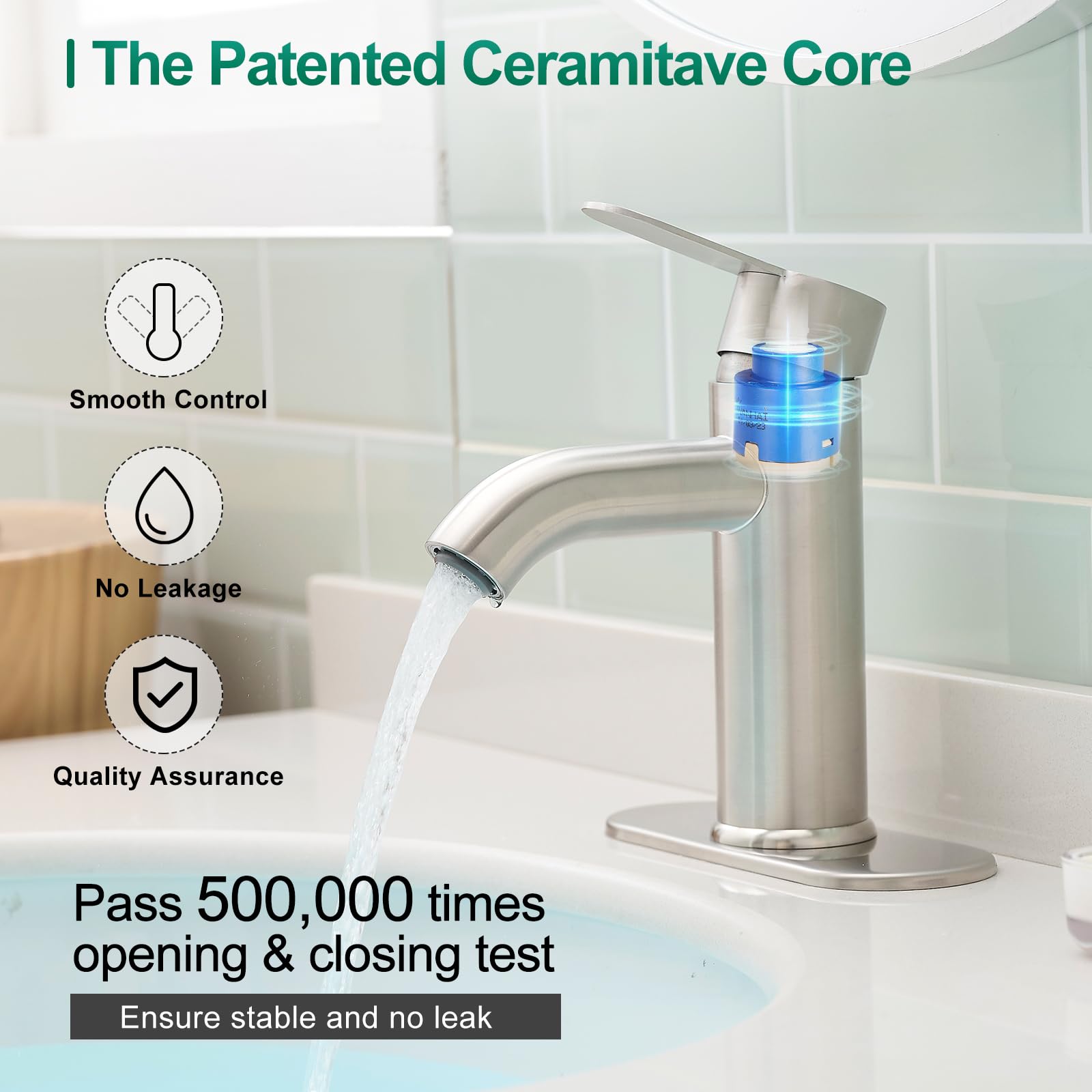 VOTON Brushed Nickel Bathroom Sink Faucet Single Handle Stainless Steel for 1 or 3 Hole Faucet for Bathroom — view 6