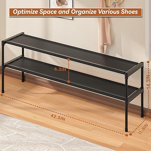 Miniatura 2 de Zapatero Largo de 2 Niveles Organizador de Almacenamiento de Zapatos Organizador de Zapatos Ancho Apilable Estantes para Armario, Entrada, Estante