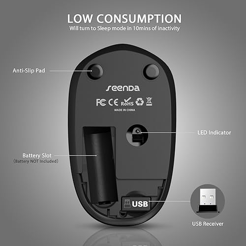 Miniatura 6 de seenda - Mouse inalámbrico de 2.4 GHz con receptor nano USB, mouse de computadora con clic silencioso para laptop, computadora, tablet y Mac, color