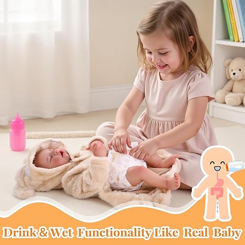 Miniatura 3 de BABESIDE Muñeca Reborn Baby Drink and Wet – Bebé recién nacido realista de 17 pulgadas, puede beber agua y orinar, de vinilo suave de cuerpo