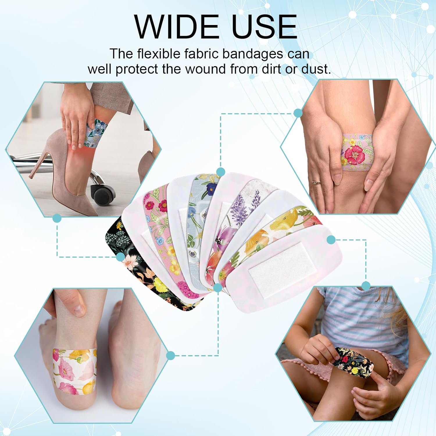 Geiserailie 50 Pcs 2'' x 4'' Large Flexible Bandages Bulk, Vintage Flower