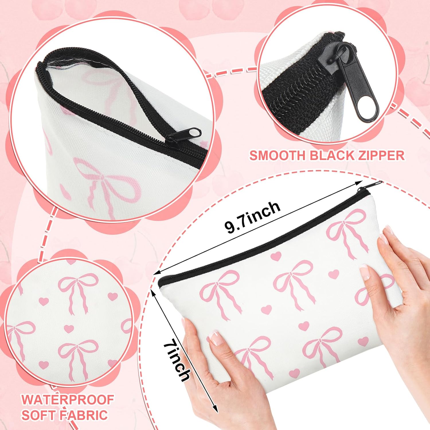 6 Pcs Valentine Pink Bow Makeup Bag Gifts for Women Coquette Bow Cosmetic Bag Bulk Preppy Travel Makeup Pouch Aesthetic Portable Versatile Zipper Pouch Birthday Gifts(Cute Style) - Image 2