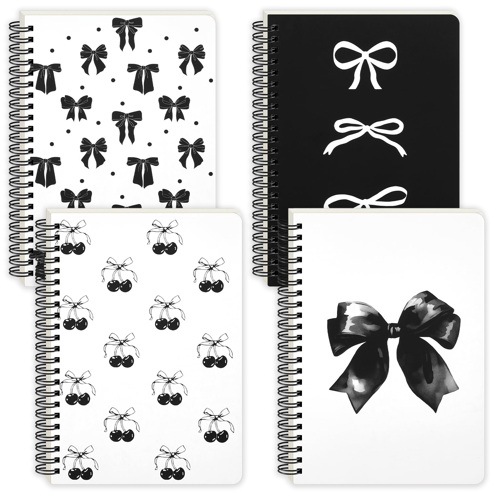 CNhoqc 2pcs Pink Coquette Aesthetic Notebooks, Coquette Preppy Theme Spiral Journal Notebook, Pink Bow Cherry Watercolor Aesthetic College Hardcover Spiral Notebooks For School Stationery Supply