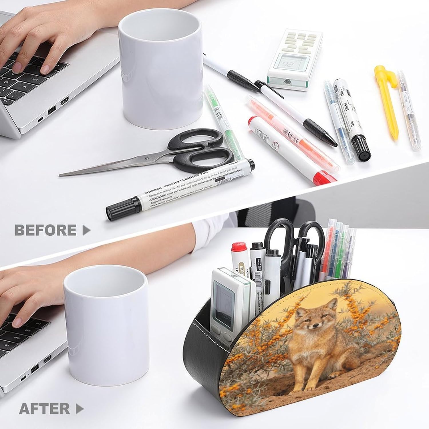 Tibetan Fox Remote Control Holder with 5 Compartments for Table image 3