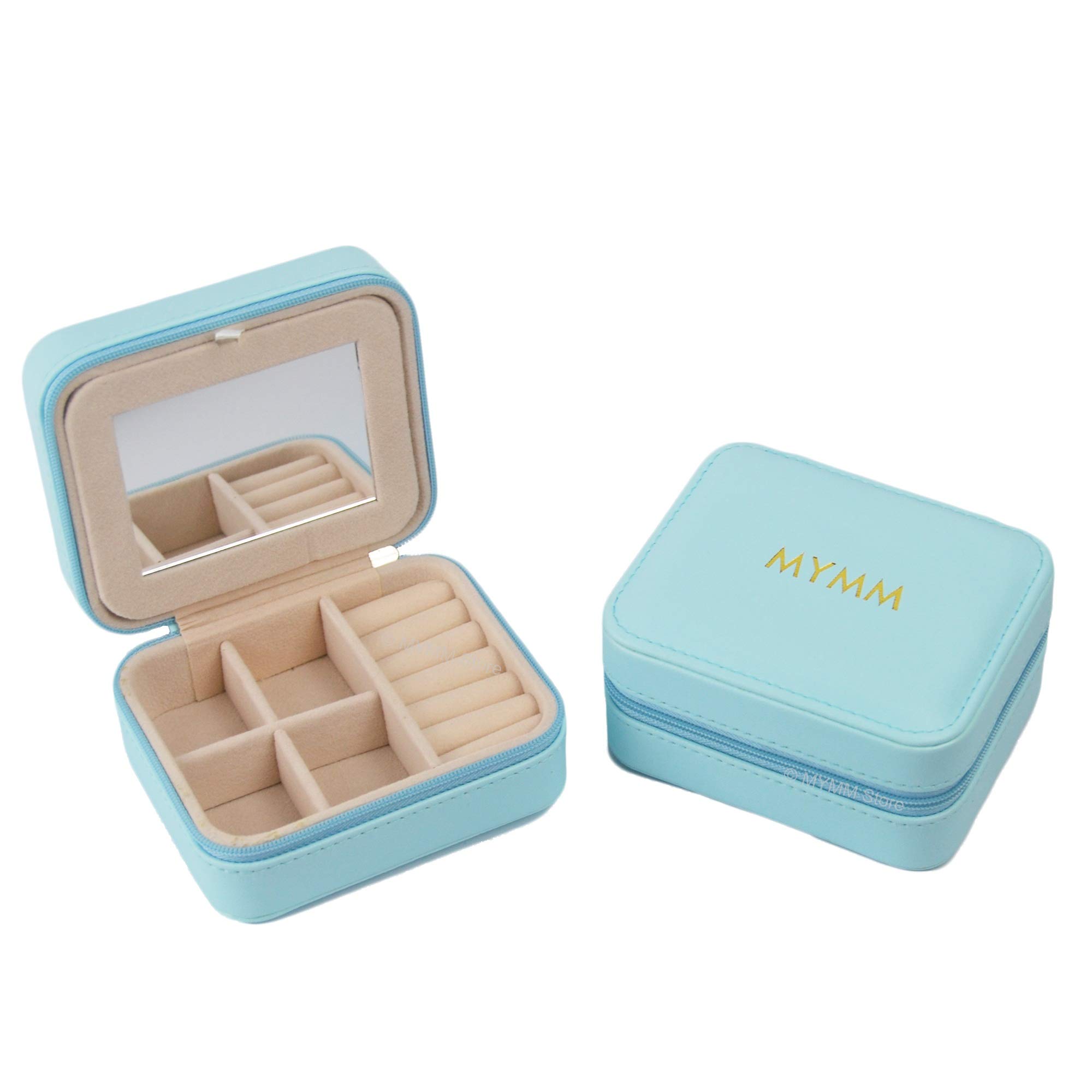 Portable Jewellery Storage Box Organizer,PU Faux Leather Interior,Earring,Lipstick,Necklace,Bracelet,Ring Organizer with Mirror,Small and Lightweight portable Jewellery box(11 x 9 x 5.5 cm) (Blue)