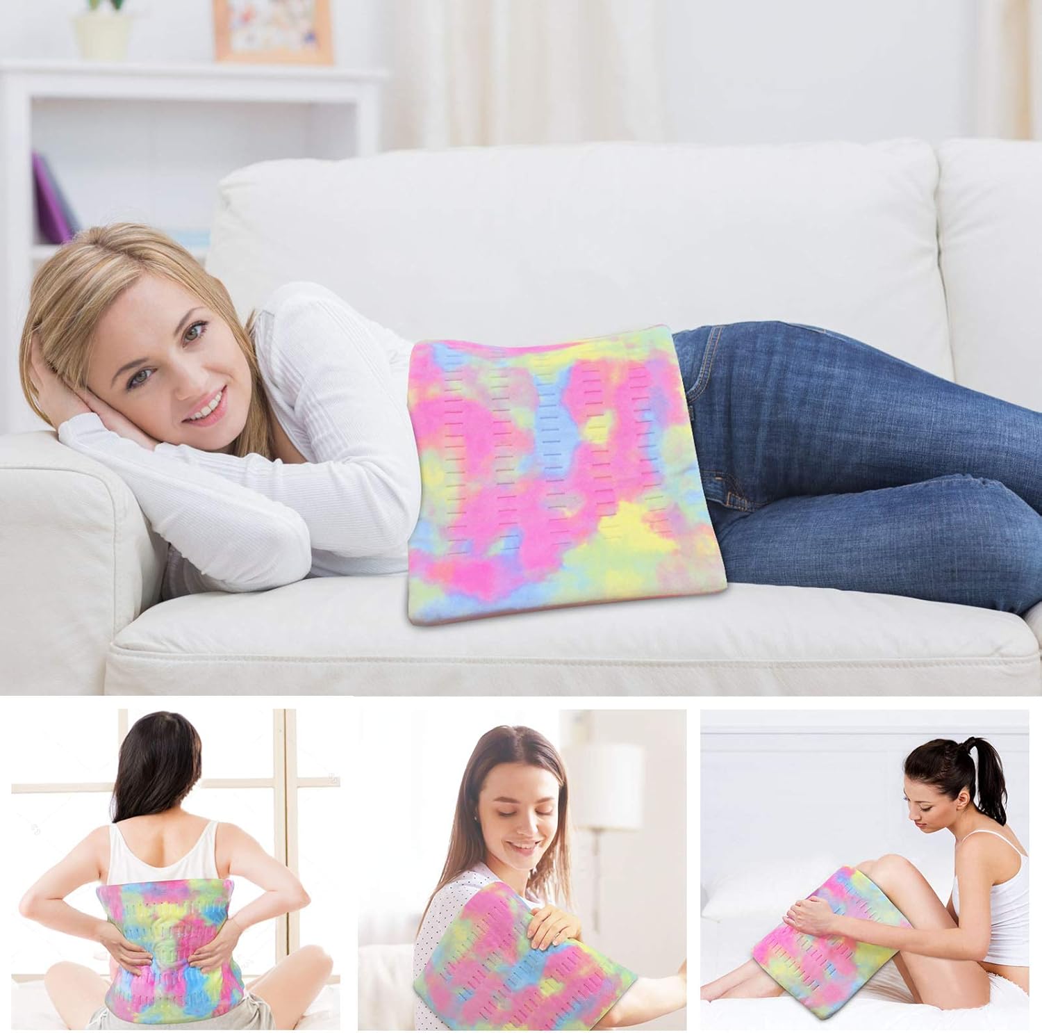 Tie Dye Heating Pad for Back Pain and Cramps Relief, Hot Heated Pad with 3 Heat Settings, 2 -Hour Auto Off and Machine Washable -12 x 24 inch, MC-1