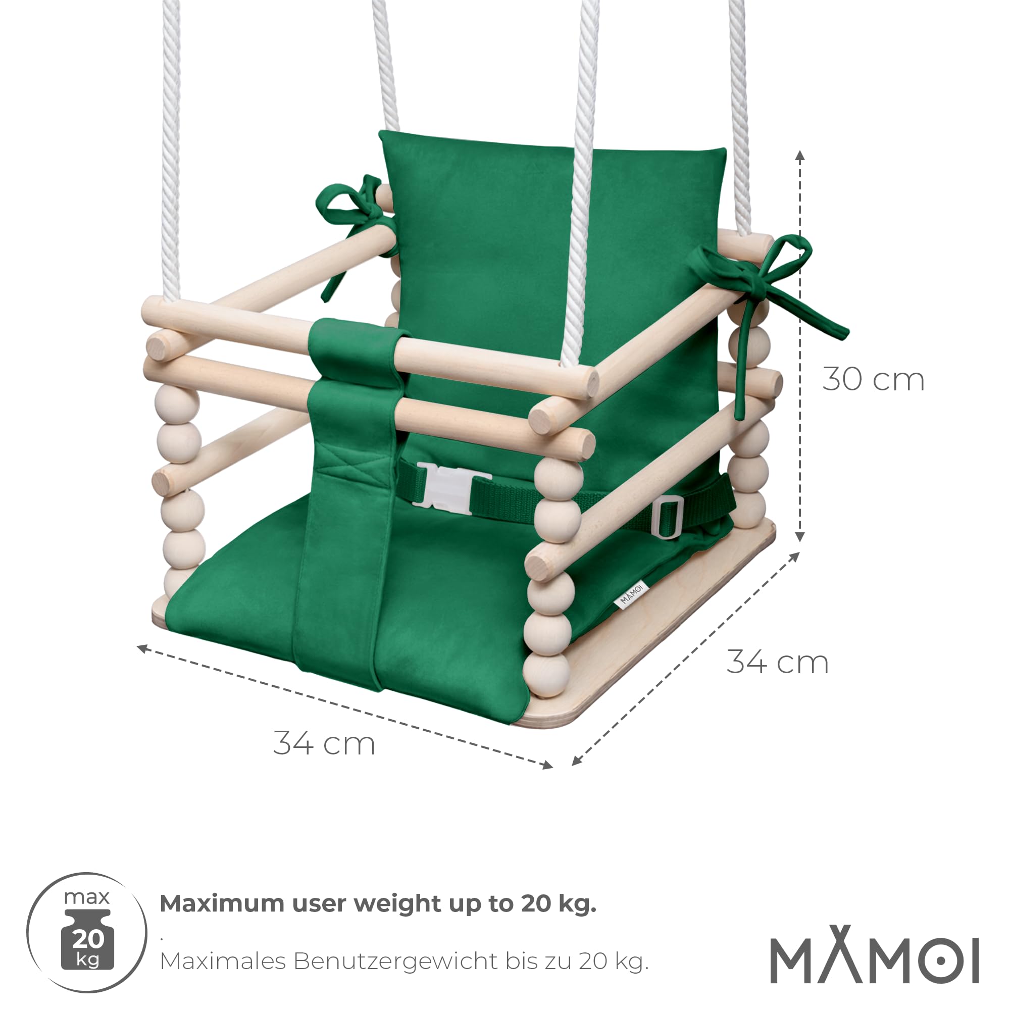MAMOI Columpio Infantil 3 en 1 con cinturón de Seguridad, Regulable en Altura, Columpio para casa, Estructura Estable, Montaje Sencillo, Columpio Infantil para Interior