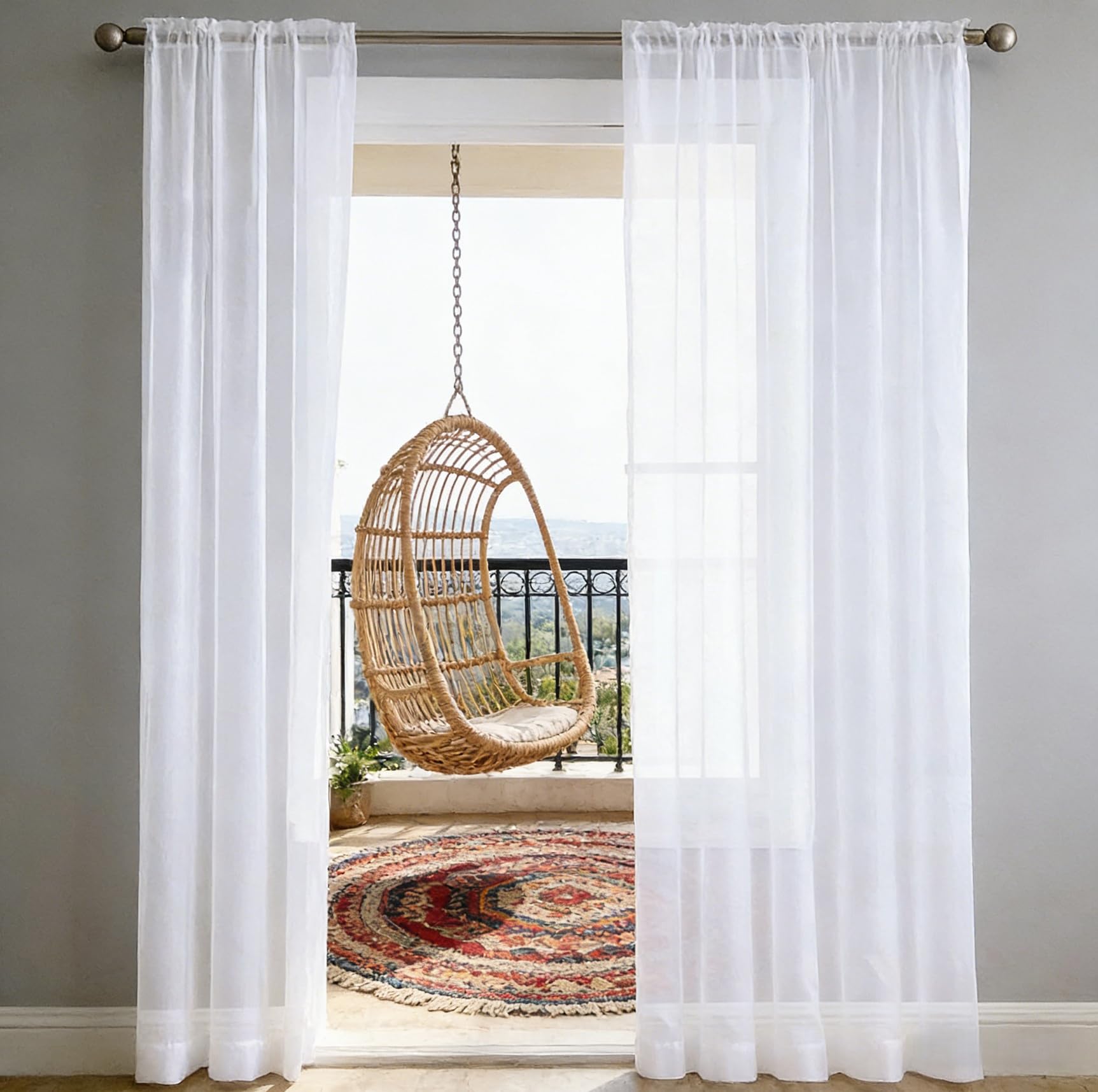 Voile semi-transparent blanc 250x180 de fenêtre pour salon et chambre