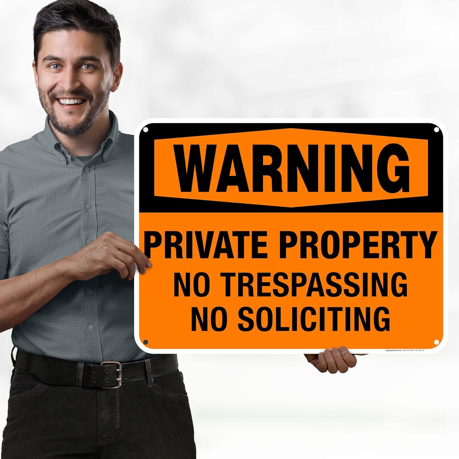 Warning Private Property No Trespassing No Soliciting Sign, 18x24 Inches, 55 mil thick HDPE (high density polyethylene), Made in USA by My Sign Center