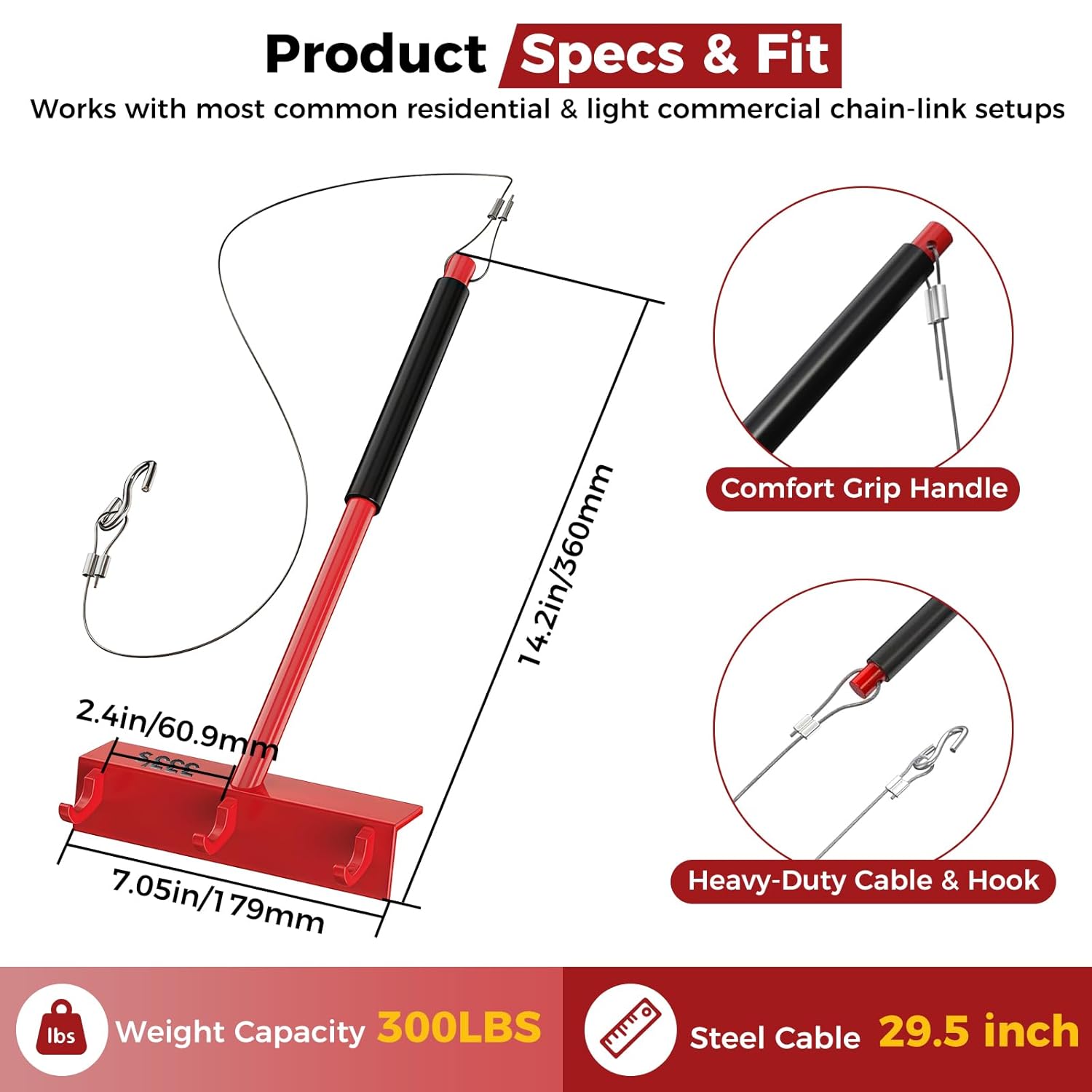 333'S Chain Link Fence Puller – Heavy-Duty Chain Link Fence Tools with Cable & 3-Hook Stretcher for Straight, Tight Chain-Link Fence Installation & Repair