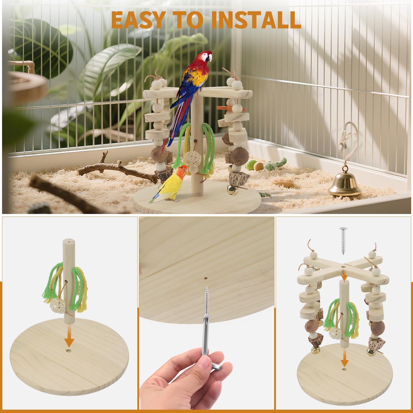 MoYouno Parrot Toys Bird Toys,Interactive Wooden Parrot Stand Cage Accessory,Rotating Perch Toy,Fun Exercise Toy,for Small and Medium Birds (Bird Play Stand 1) - Image 3