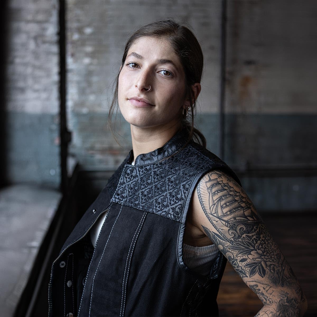 Milwaukee Leather MDL4052 Women's 'Skelly' Black Motorcycle Denim Vest w/Skull Embroidery