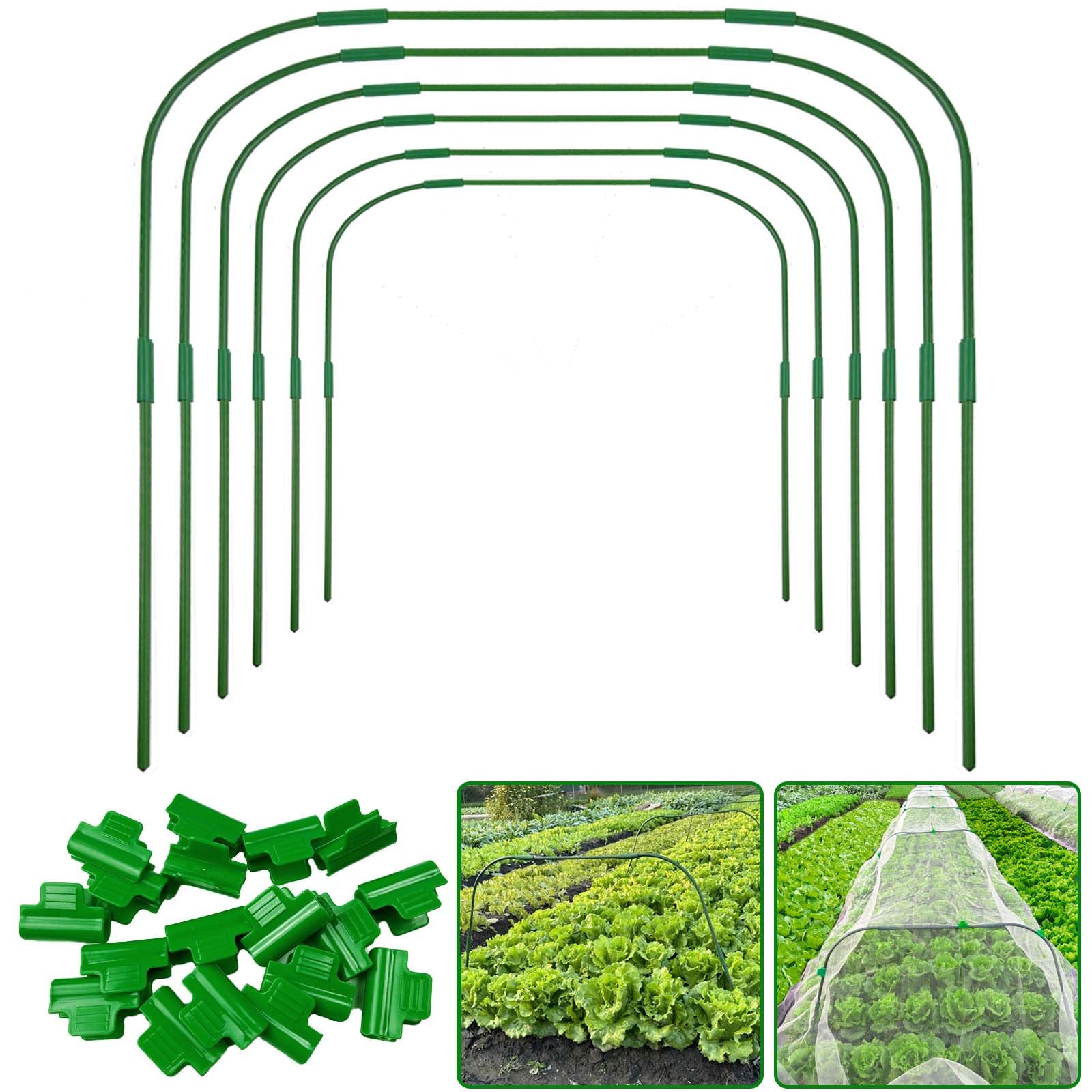 6PCS 82 X 105CM Gewächshaus-Bogen-Set,abnehmbare Gartenbögen, Rostfreier Fiberglas-Stützrahmen Mit 18 Clips,DIY-Pflanzenstützpfähle für Netze und Hochbeete