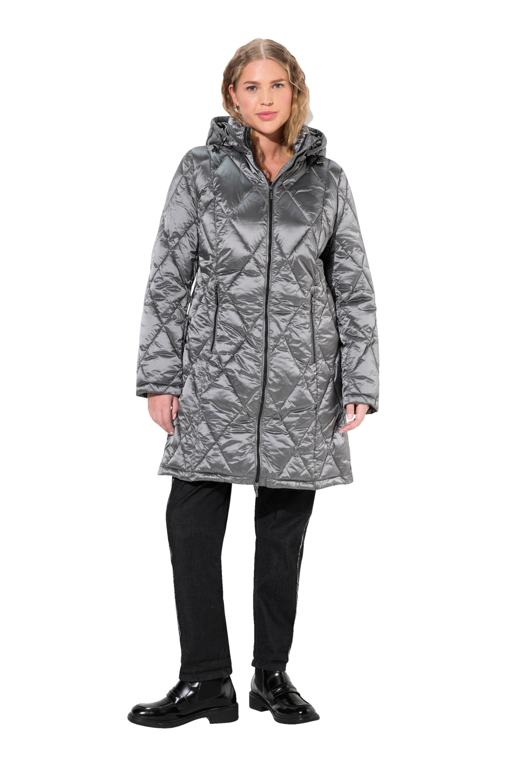 Ulla Popken Damen große Größen Übergrößen Plus Size HYPRAR Steppjacke, Kapuze, 2-Wege-Zipper, Zipptaschen 833343
