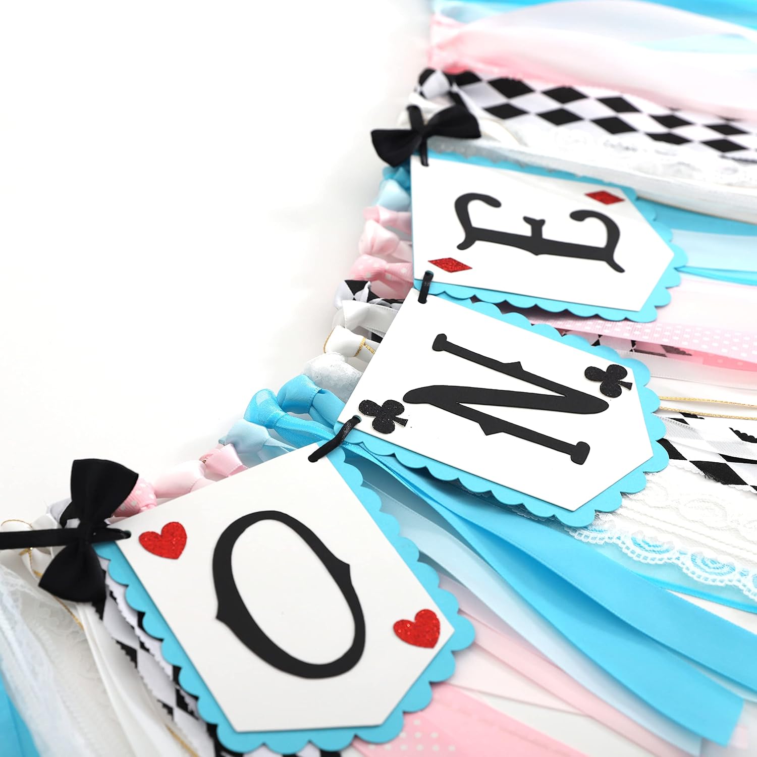 Alice in Wonderland Highchair Banner, 1st Birthday Girl Decoration, Blue, 80 inches x 8.75 inches