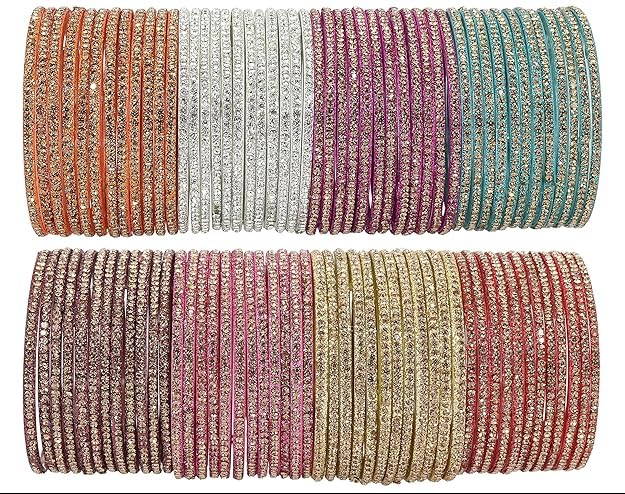 SURYA HUB Women's Set of 8 Color Bangles Combo Set For Womem | Traditional Bangles Set | Designer Bangle Set For Daily use/Wedding |Fashion Jewellery|Glass Chudi- 96 Pcs Set-image-8