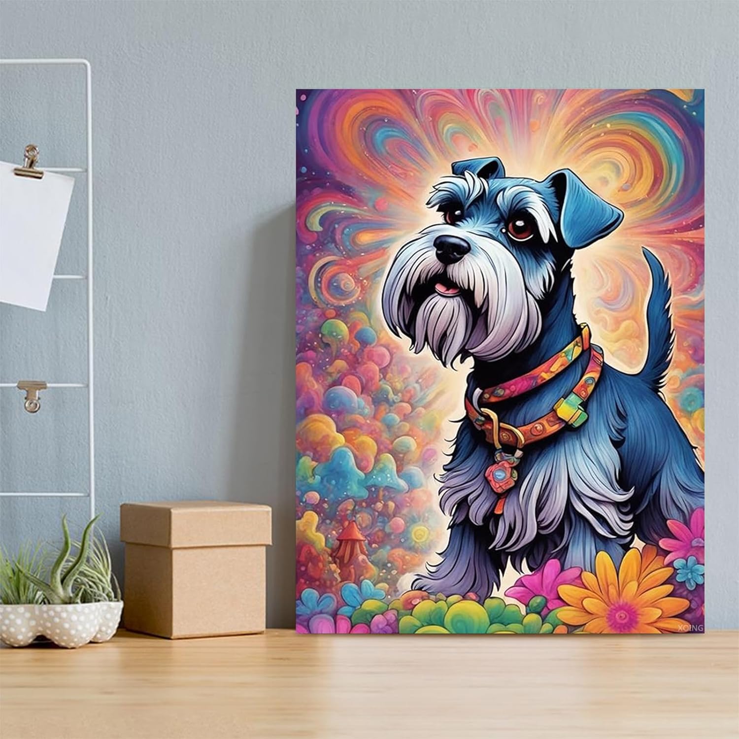 jiaqinglong Animals Diamond Painting for Adults, Miniature Schnauzer Diamond Painting Kits for Adults, 5D Animal Gem Painting, DIY Gem Art for Home Wall Decor Gifts 12x16 inch, Colourful