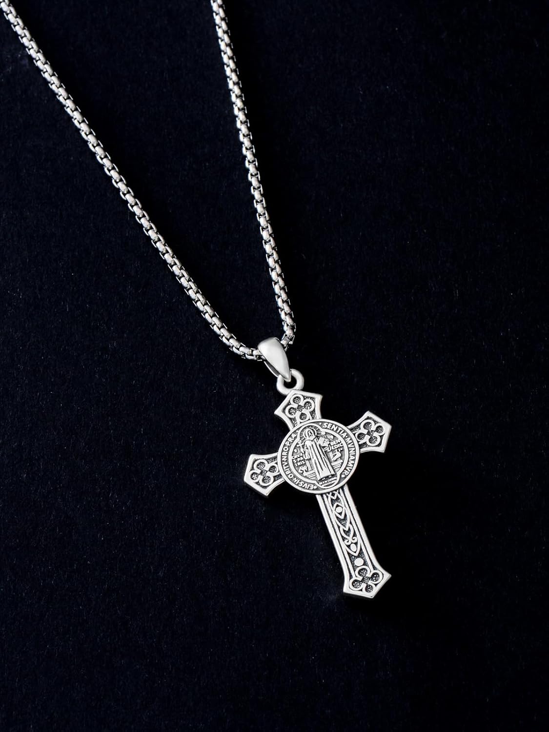 925 Sterling Silver Cross Pendant Necklace for Men Women Amulet Necklace Protection Jewelry Religious Gifts(With Gift Box) - Image 4
