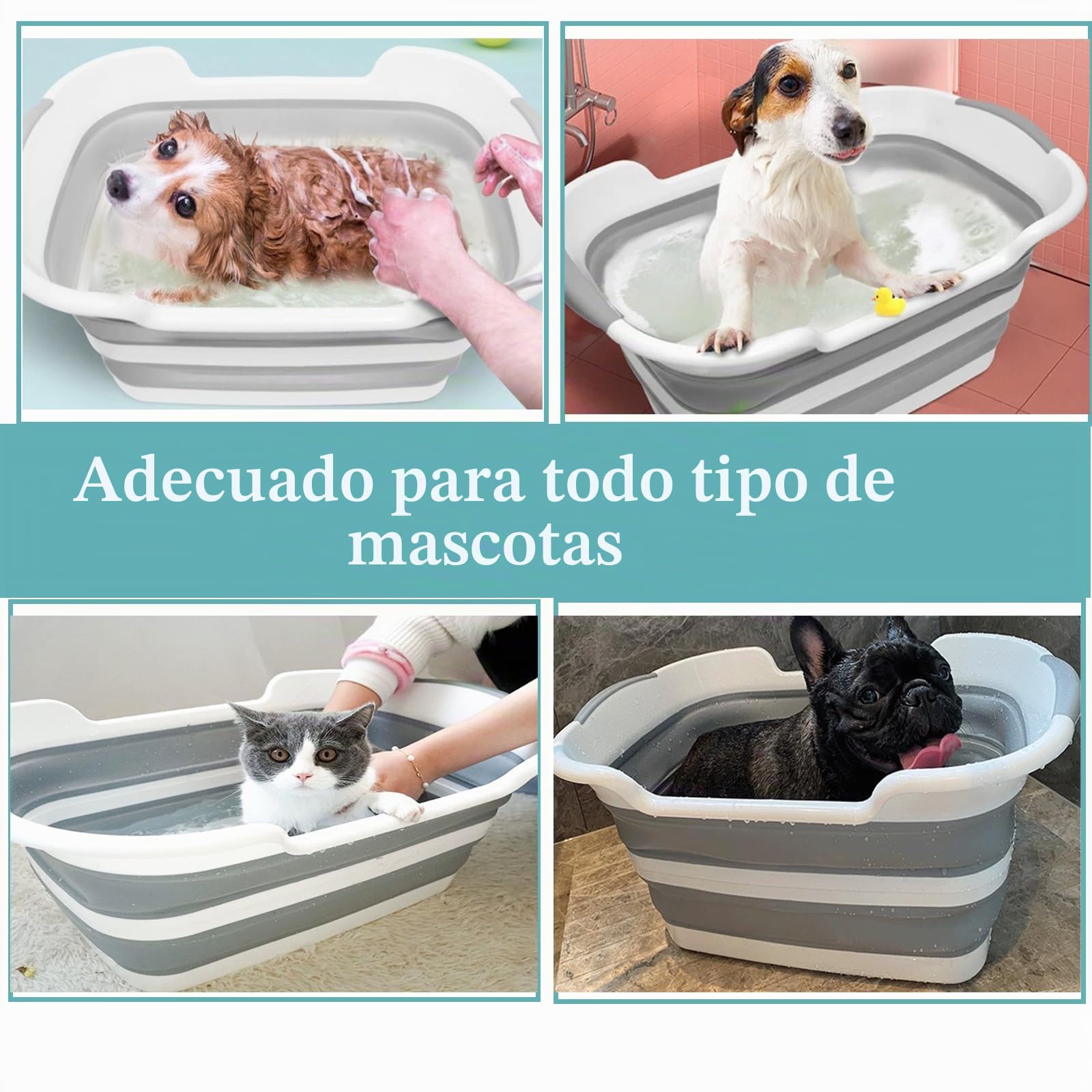 Bañera Plegable Multifuncional para Perros con Orificio de Drenaje,Tina Plegable Portátil para Mascotas,Bañera Plegable Perro, Interior, Exterior, para Perros y Gatos (60X40cm)
